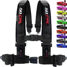 50 Caliber Racing 6000 X2 3 Inch Four Point Harness Bucket Seat Push Release Color Options Race