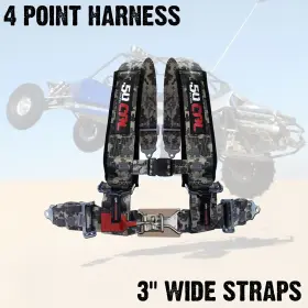 Ds-6000a3-4x41 50 Caliber Racing 4 Point Safety Harness 3 Inch Wide Padded Shoulder Straps Seat Belt Latch Lock Camo