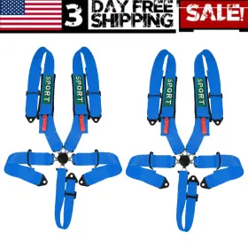 Jjb08b-2 Aaiwa Pair Universal 5 Point Camlock Quick Release Racing Seat Belt Harness Blue Atv