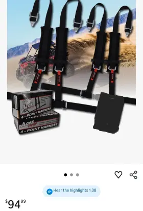 B0fctsgllr Aces Racing Aaaa Pair 4 Point Black Harness 2 Inch Padding