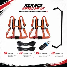 Rzr200-hbar-h4phorangepair Aces Racing Rzr 200-harness Bar With Orange 4-point H-style Harnesses Straps And Bypass