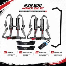 Aces Racing Rzr200-hbar-h4phsilverpair Rzr-200 Harness Bar With Silver 4-point H-style Harnesses Straps And Bypass