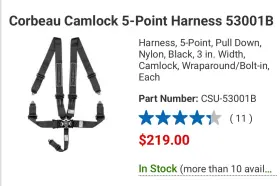 53001b Corbeau 5 Point Race Harness Cam Lock 3 Inch Black