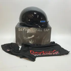 D1-a-m Daytona New Helmets D.o.t. Skull Cap Medium Hi-gloss Black Half Shell