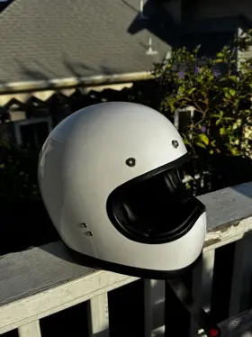 000680 Dmd Helmets White Vintage Racer Full Face Cafe Off Road Scrambler