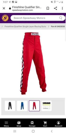 Finishline 887753069191 3xlarge Red Single Layer 2 Piece Race Driving Fire Suit