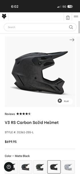 Fox Racing 31361-255-xl V3rs Matte Carbon Helmet Xl Unopened New In Box