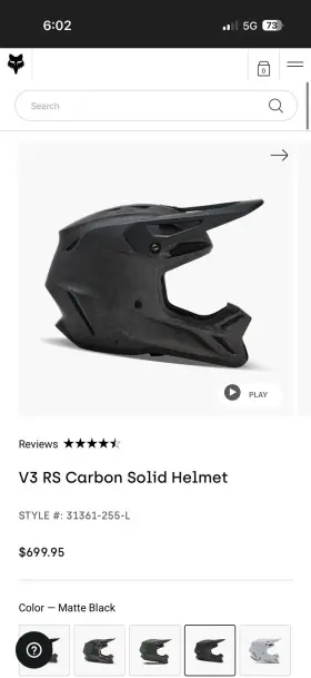 31361-255-xl Fox Racing V3rs Matte Carbon Helmet Xl Unopened New In Box