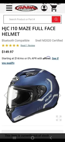 1510-724 Hjc I10 Maze Full Face Helmet Bluetooth Snell M2020 Certified
