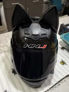 Fmvss218 Hnj Full Face Cat Ears Helmet Black / Windscreen Used Street Bike