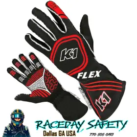 23-flx-nr K1 Racegear Flex Sfi 3.3/5 Auto Race Gloves Black/red Youth And Adult Sizes