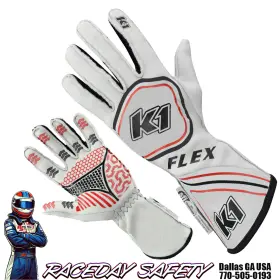23-flx-w-l K1 Racegear Flex Racing Gloves Sfi 3.3/5 White Size Large