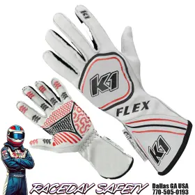 23-flx-w-s K1 Racegear Flex Racing Gloves Sfi 3.3/5 White Size Small