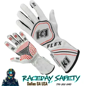 23-flx-w-xl K1 Racegear Flex Racing Gloves Sfi 3.3/5 White Size X-large