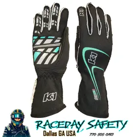 23-tr1-bt K1 Racegear Track 1 Nomex Racing Gloves Sfi 3.3/5 Black/teal Size X-small