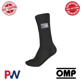 Ie0-0762-a01-071-m Omp Racing Fabric Socks Black Nomex Size Medium Fia 8856-2018