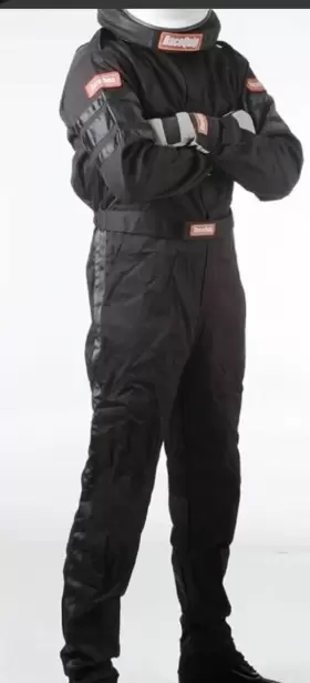 110002 Racequip Large Black Single Layer 1 Piece Race Driving Fire Safety Suit Sfi 3.2a/1 Rated