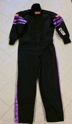 Racequip Po#prq0178 Sfi-1 Single-layer Youth Racing Suit Black With Purple Stripes. Medium
