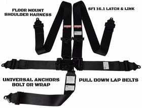 Racerdirect.net Rdns5021923unia Sfi 161 Universal Latch Link 5 Point Floor Mount Racing Harness Black G1n