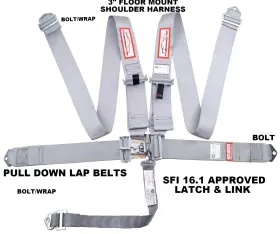 Rdn5021906f Racerdirect Sfi 16.1 Latch And Link 5 Point Racing Harness Seat Belt Gray
