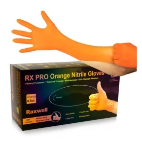 Rx50007 Raxwell Pro Diamond Grip Orange Nitrile Gloves 8.5mil 1-box 100 Ct