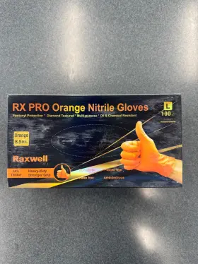 Rx50008 Raxwell Rx Pro Diamond Grip Orange Nitrile Gloves 8.5 Mil 100 Pcs/box Large