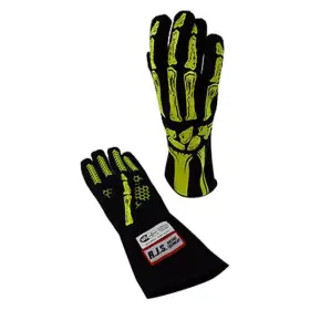 600090150 Rjs - Yellow L Single Layer Racing Gloves With Skeleton Print