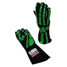 600090158 Rjs - Lime Green L Double Layer Racing Gloves With Skeleton Print