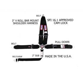 Rjs Racing Equipment 30298-16-06 Sfi 16.1 Cam Lock 5pt Harness Belt V Mount Bolt In Black