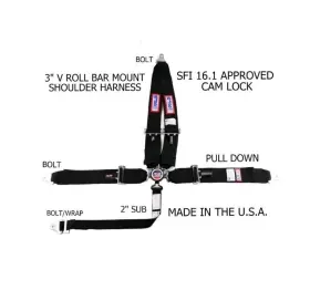 30298-16-06 Rjs Racing Equipment Sfi 16.1 Cam Lock 5pt Harness Belt V Mount Bolt In Black