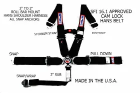 30298-18h-06-ss-cse Rjs Racing Equipment Sfi 16.1 5pt Hans Cam Lock Roll Bar Mount Snap In Belt Black 1053