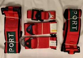 638265 Sfi 5 Point Racing Harness Sport Red Black Green Accents With Shoulder Cushioning