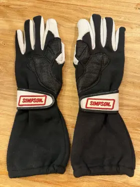 Rn94789 Simpson Vintage Nomex Racing Gloves Size Small Black White Fire Resistant Sfi