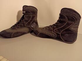 Sparco 1258 Racing Shoes 10.5 Us Mens Sfi Spec 3.3/20 High Top Grip Strap Black Suede