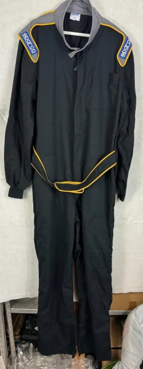 Ch6-1012 Sparco Xl Driver Auto Racing Suit Black Belted Zip Up Pocket Logo Kart Ch6 Crew