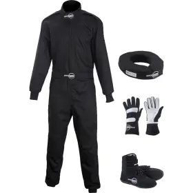 9109731 Speedway Motors 1-pc Black Racing Suit Set Large Shoe Size 10.5