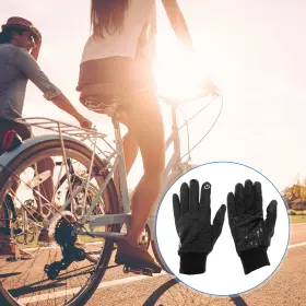 X Autohaux 641832089841 L Motorcycle Gloves Breathable Full Finger Polyester Outdoor Black 1 Pair