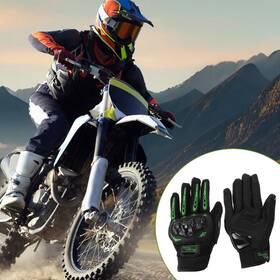 X Autohaux 781954900782 M Motorcycle Glove Breathable Full Finger Nylon Outdoor Gloves Green 1 Pair