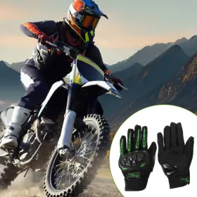 X Autohaux 781954900782 M Motorcycle Glove Breathable Full Finger Nylon Outdoor Gloves Green 1 Pair