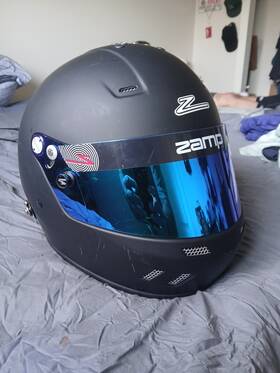 Zamp Sq542182 Large Racing Helmet Model Rz-59. Snell Cert. Hybrid Device Teathers. Tinted