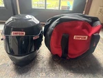 Large Simpson Racing Carbon Fiber Full Faced Helmet Set Up For Hans SA2010 Used. Price: $299.99.