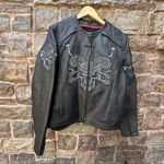 First Racing Gear Men Black Leather Reflective Skull Motorcycle Jacket Pre-owned. Price: $96.00.
